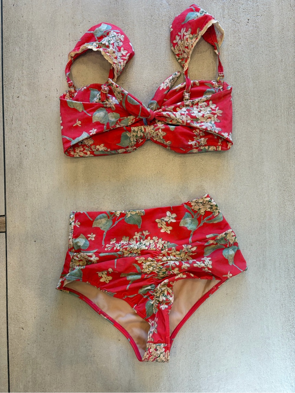 Montce Cherry Blossom Red Floral High-Waist Bikini Set - Picture 2 of 2